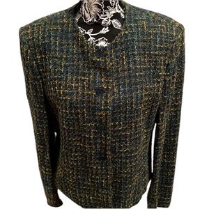 Jones New York  size 12 green & blue plaid jewel tone boucle jacket